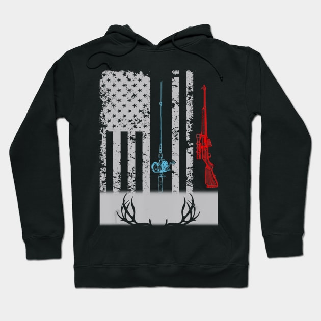 Fishing Rod Hunting Rifle American Flag Hoodie by wcfrance4